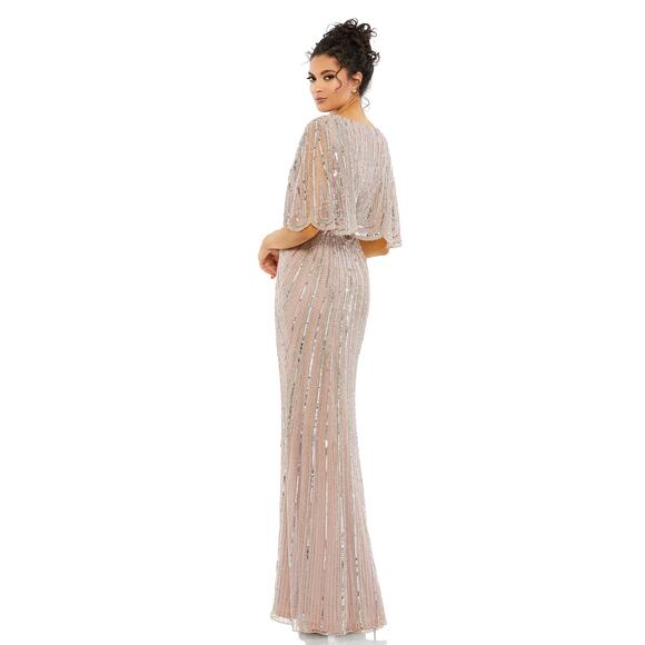 MAC DUGGAL 93583 Sequined V Neck Cape Sleeve Column Gown Vintage Rose 4 NEW - Picture 2 of 8